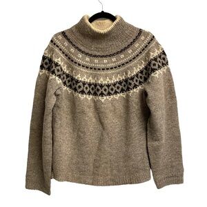 Hand Knit Chunky Knit Fair Isle Sweater Brown M